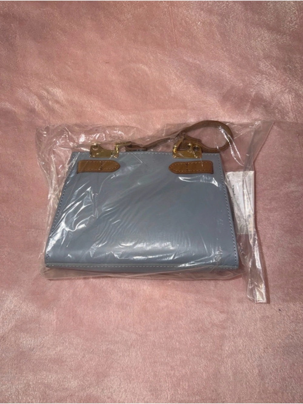Mini Light Blue Crossbody Bag with Tan Trim - Picture 2 of 2